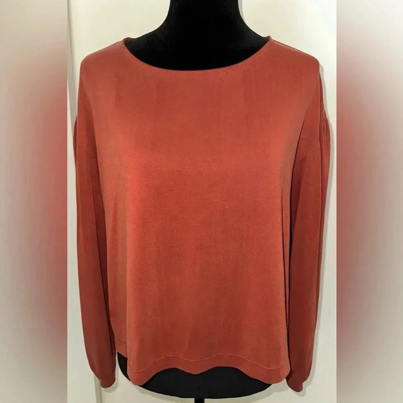 Madewell Sandwashed Gathered Balloon Sleeve Rusty Torch Color Blouse - Picture 2 of 6